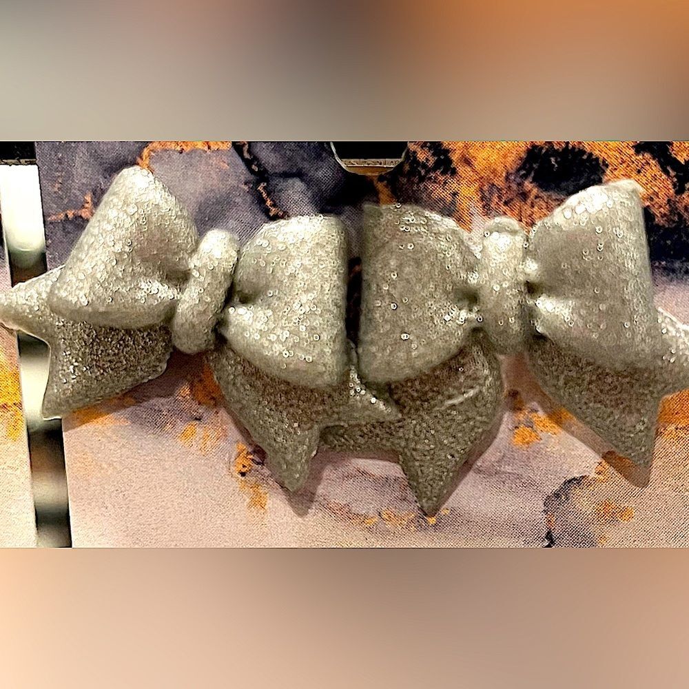 NEW Silver Sparkle 3D Bows Festive NYE Polymer Clay Stud Earrings